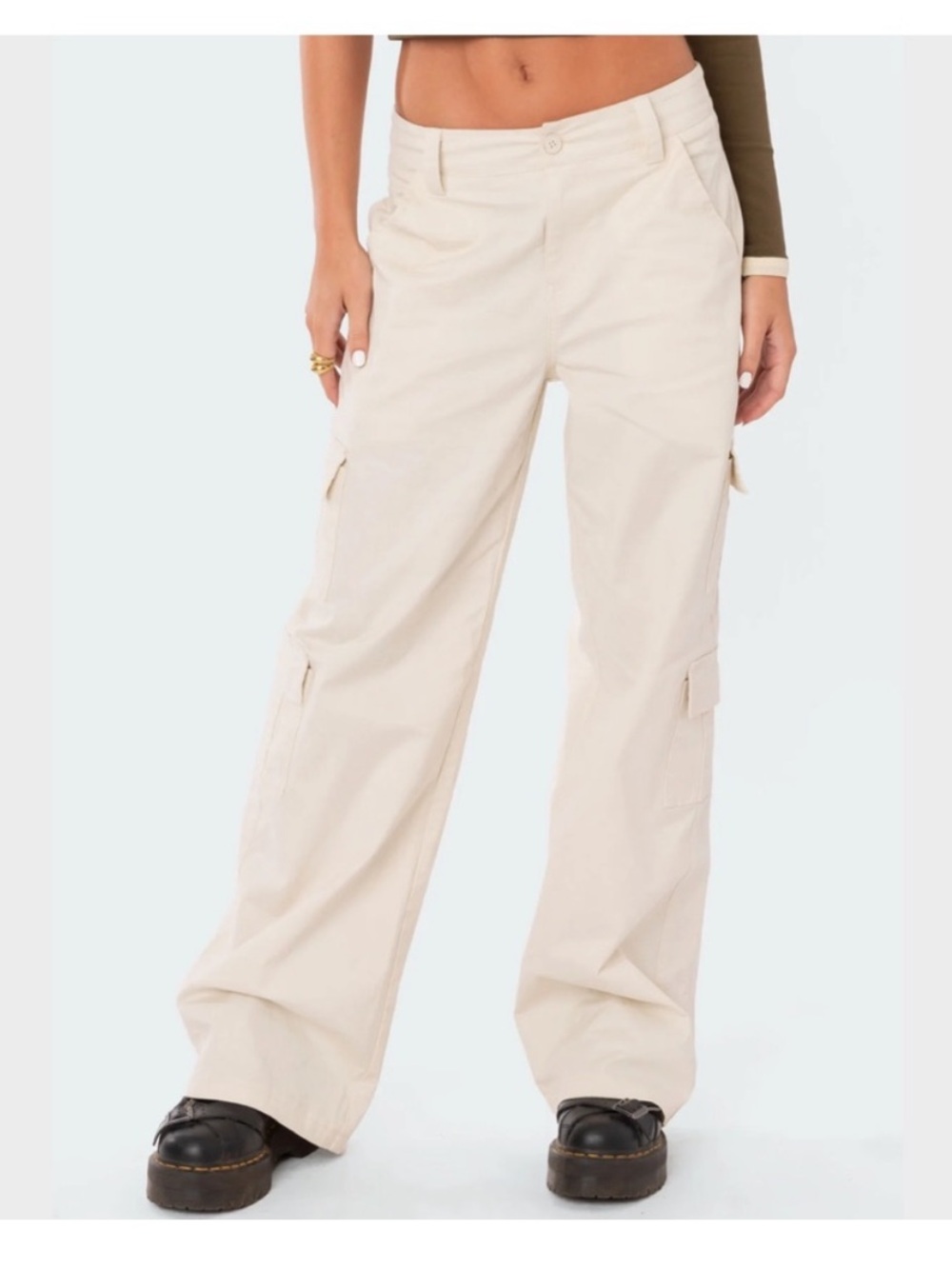 NWT Edikted Cream Wide-Leg Cargo Pants